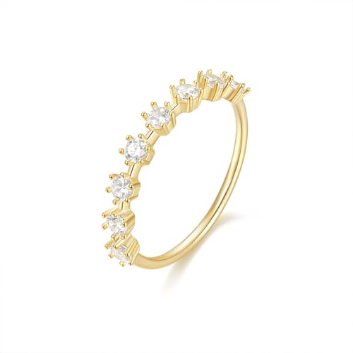 Skcess 14K Gelbgold Fingerring Damen Weiß Moissanite Ring Damen 3x3mm, Halbe Ewigkeit Trauringe Größe 57 (18.1)