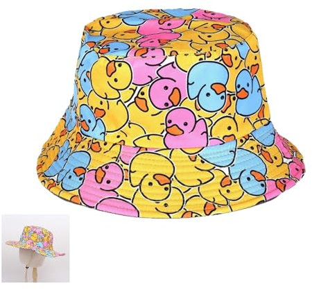 Fischerhut Herren,Sonnenhut Damen Ente Lustiger Hut Bucket Hat Anglerhut Lustige Hüte Erwachsene Kopfbedeckung Lustig Party Accessoires Fischerhüte Männer Enten Kostüm Reversibel,für Festival Urlaub