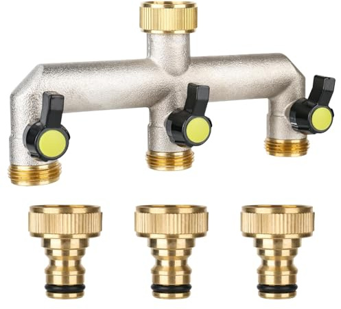 XCDMJ Distribuidor de agua para grifo de 3 vías, adaptador de grifo de manguera de 3/4, distribuidor de 3/4 pulgadas, adaptador de 1/2 pulgadas con válvula de bola para ajustar y cerrar el flujo de