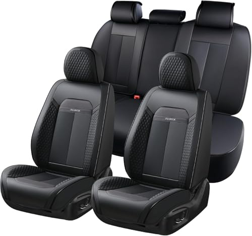 FLORICH Autositzbezüge Set Kunst Leder, 2-5 Stück Universal Vordersitze und Rückbank Komplettset Premium Sitzbezüge Auto Wasserdichtes für PKW, LKWs, Vans, SUVs (Komplettset, Schwarz)