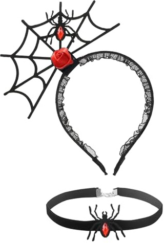 6 Stück Halloween Haarspange,knochen Haarclip Schädel Skelett Haarnadeln Seite Haarspangen Halloween Haarschmuck Cosplay Kostüm dekorative Haare Barettes Zubehör für Mädchen (Stirnbänder-Spinne-Rot)