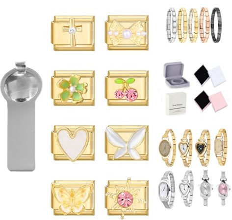 Loozykit Italian charm bracelet charms gold silber 8pcs Set 9mm italian Charms Für Damen Spleißbar Edelstahl italian charm armband DIY armband modul Armbanduhr Geschenke