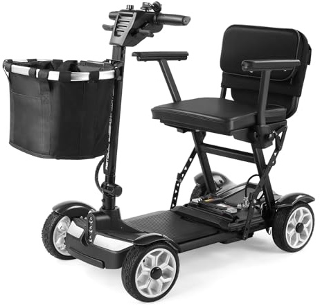 FANGZHL 4-Rad-Elektro-Mobilitätsroller,Zusammenklappbarer Mobilitätsroller,4-Rad-Mobilitätsstuhl,Material Aus Aluminiumlegierung,Tragfähigkeit 100 Kg,Inklusive Ladegerät Und Korb A