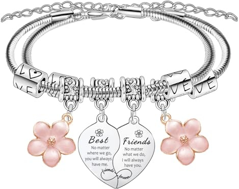 2Pcs Friendship Matching Bracelets for Best Friend Bracelets for Women Friend Sisters Besties Christmas Birthday Present Friendship Jewellery Gifts Long Distance Relationship Gifts