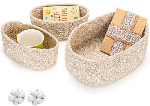AiQInu 3er Aufbewahrungskorb Aus Baumwolle, Korb Aufbewahrung, Aufbewahrungskorb Geflochten, Aufbewahrungskörbe Für Bad, Küche, Kinderzimmer, Schrank, Wohnzimmer