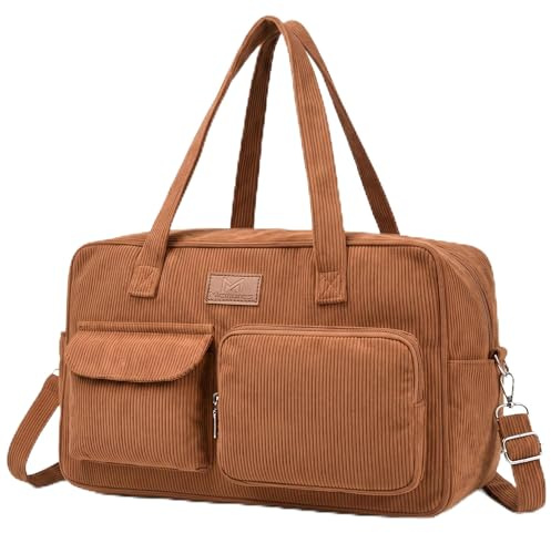 Micmores Cord Reisetasche, Sporttasche Damen 20L Weekender Wickeltasche, Ryanair Handgepäck 40x20x25, Gym Bag Geburt Krankenhaustasche Mit PVC Nasse Tasche für Fitness (Braun)