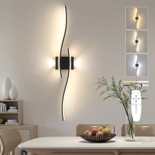 Goeco Applique da Parete Interno Dimmerabile 89CM 29W 3250LM Nero | 3000K-6500K Lampada da Parete LED con Telecomando Illuminazione Lunga con Funzione Memoria per Soggiorno Camera da Letto