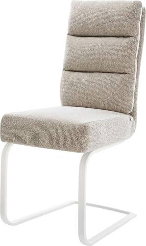 DELIFE Schwingstuhl Pela-Flex Freischwinger flach Weiß Webstoff Soft Beige Taschenfederkern