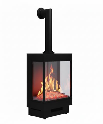 CHEMIN'ARTE Elektrokamin 3D mit Heizung und dekorativer Leitung Majestic – 3D LED-Flammeneffekt 180° 10 Farben – Dekobuchsen und Kristalle – Schwarz – Heizung 2000 W – dekorativer Kamin – Kaminofen