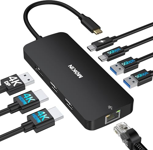 Station d'accueil USB C Dual HDMI, MOKiN 8 en 1 Docking Station pour 3 Moniteurs 4K, Dock USB C avec 2 HDMI et 1 DisplayPort, 1 Gbps Ethernet, Chargement 100W PD, 3 USB 3.0 Ports pour Dell, HP, Lenovo