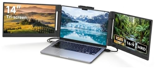 AOC 14-Zoll-Laptop-Bildschirmverlängerung, dreifacher tragbarer Monitor für 13-17,3-Zoll-Laptops, 1080P FHD IPS-Display, HDMI/USB-C-Kabel, Plug-Play, Laptop-Monitorverlängerung für Mac/Windows