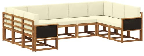 vidaXL Outdoor-Sofagarnitur 9 pcs Natur und Creme Massivholz Akazie, Moderne Garten Sofagarnitur, wetterfest, gemütliche Lounge, Akazie Holz Möbel, stylische Patio Sitzgruppe