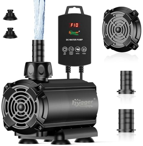hygger Pompe à eau submersible pompe bassin 2000L/H pompes pour fontaines | avec contrôleur externe, 10 débit d'eau réglable, mode onde, mode alimentation, 6 buses, fonction mémoire, pompe amphibie