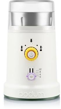 BODUM Bistro MoMA Adjustable Electric Coffee Grinder, 84g Capacity Blade Grinder with Five Grind Settings, 3–12 Cup Selector and Removable Grinding Bowl, Green, 12041-763UK-MOMA