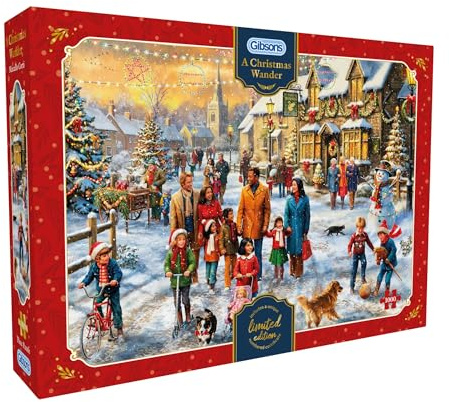 Gibsons A Christmas Wander 1000 Piece Limited Edition 2026 - Festive Jigsaw Puzzle for Adults - Winter Village Scene Artwork by Marcello Corti - Premium Sustainable UK/EU Made - Great Gift