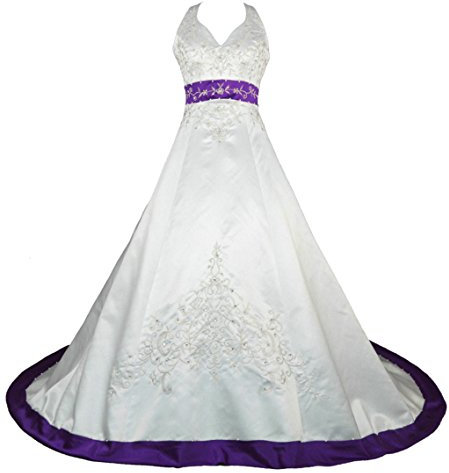 Vantexi - Vestido de Novia para Mujer, Bordado Marfil y Lila. 60