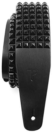 Perri's Leathers Ltd. - Gitarrengurt - Nietenbesetztes Leder - Schwarz - Einstellbar - Für Akustik-/Bass-/Elektro-Gitarren - Made in Canada (P25STUD-7112)