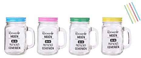 DISOK Jarra Cristal con Caña Recuerdo Molón 1ª Comunión - Jarras con Frases, Tazas Originales para Detalles, Recuerdos y Regalos de Comuniones (Precio unitario)