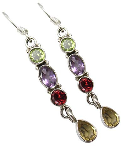 SilverStarJewel Natürliche Mehrsteine Lange Ohrringe 4,8 cm 925 Solide Silber Mode Edelstein