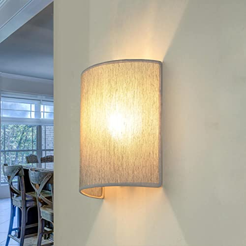 Wandleuchte Stoff Hellgrau Wohnzimmer Schlafzimmer B:20 cm E27 halbrund Loft Design gemütlich blendarme Up Down Wandlampe Flur ALICE