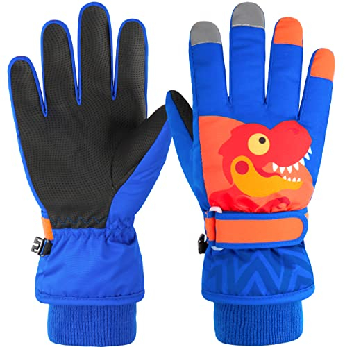 Azarxis Kinder Skihandschuhe, Winterhandschuhe für Kinder Warme Winddichte Handschuhe Geeignet für Jungen und Mädchen im Outdoor Sport (Königsblau, L)
