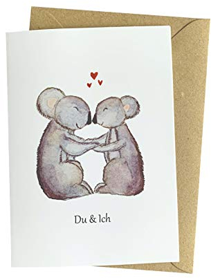 Herzfunkeln® Karte für Freundin, Freund, Frau, Mann & Partnerin mit verliebten Koalas in DIN A6 - Du & Ich - Mit Umschlag - Liebes Grußkarte zum Jahrestag, Valentinstag & Hochzeitstag für Sie & Ihn