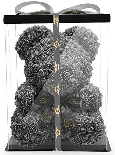 NADIR 25cm 40cm 70cm Blumenbär Rosenbären mit Schleife/inklusive vorverpackter Geschenkbox/Valentinstag Muttertag Geburtstag Jahrestag Infinity Rosebear Bär aus Rosen Teddybär Blütenbär