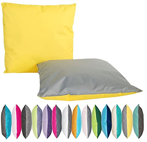 JACK 2-farbiges Wende Outdoor Lounge Kissen 45x45cm Dekokissen inkl. Füllung Wasserfest Sitzkissen Garten Stuhl Lotus Effekt, Farbe:Grau - Gelb