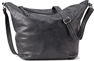 BIBA Sac à Main pour Femme de Cuir Véritable, Sac à Bandoulière Leather Utah Cream Out UTC2LO, Manche Bandoulière, Fermeture Zippée, Cuir de Bovin Légitime, Couleur Noir