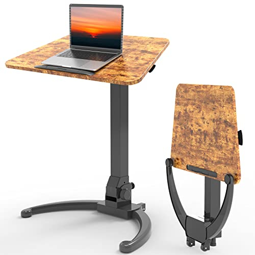 JOY worker Faltbarer Mobiler Stehpult, Pneumatisch Höhenverstellbar Sitzständer Schreibtisch, Tragbarer Schreibtisch mit Rädern Anti-Rutsch-Matte für Home Office, Hält bis zu 10 kg