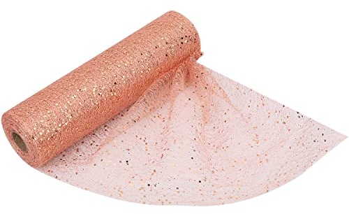 Trimming Shop 11 Inch x 27 Yards Sequin Tulle Fabric Roll Tulle Mesh Fabric for DIY Tutu Skirt, Wedding Decoration, Xmas Tree, Gift Wrap, Christmas Wreath, Party Decoration, Rose Gold
