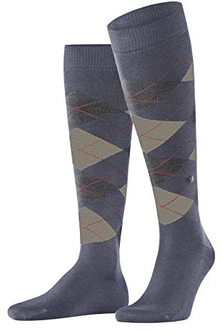 Burlington Herren Kniestrümpfe Manchester M Kh Baumwolle lang gemustert 1 Paar, Blau Jeans Melange 6274, 40-46