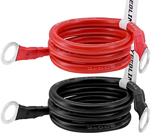 8 AWG Battery Cable Set, Yeebline 0.6m/2ft Copper Power Inverter Cables with 3/8 Ring Terminals for Car, Vehicle, RV, Solar Application - Red + Black