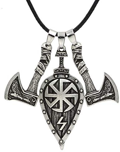 MAYIYAHO Vintage Wikinger Krieger Schild Axt Anhänger Halskette für Männer Slawischer Kompass Anhänger Halskette Punk Rock Party Schmuck