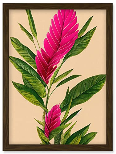 Wee Blue Coo Tropical Hawaiian Botanical Exotic Pink Floral illustration Artwork Framed Wall Art Print A4
