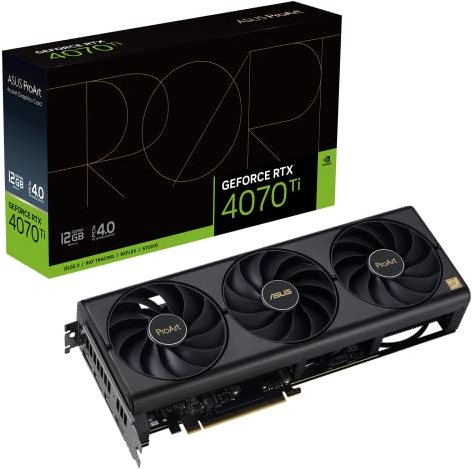 ASUS ProArt GeForce RTX 4070 Ti Carte Graphique Gaming 12 Go GDDR6X (NVIDIA GeForce RTX4070 Ti, DLSS 3, PCIe 4.0, 1 x HDMI 2.1a, 3 x DisplayPort 1.4a, PROART-RTX4070TI-12G)