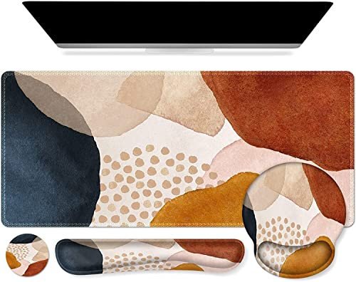 Mouse mat Set,iCasso Desk mat 900 x 400mm,Stitched Edges Gaming Mouse Pad & Mouse mat Wrist Support&Keyboard Wrist Rest,Waterproof Surface Desk Pad with Non-Slip Rubber Base (4ColorBlock)