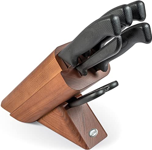 Sanelli, Ceppo in Legno di Ciliegio 5 Coltelli + 1 Forbice Manico Antiscivolo, Skin Nero