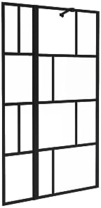 Vente-unique-Pare baignoire noir mat au style industriel avec volet pivotant - 100 x 140 cm - OBELINI