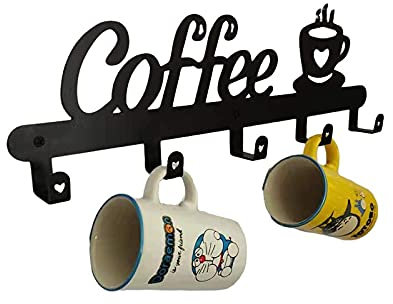 Tassenhalter 5 Haken,Kaffee Becher Halter Rustikalen Wand Montiert Tasse Veranstalter Hängen Rack mit Klebeschrauben,Küche Lagerung Haken,für Tassen,Becher,Weingläser auch als Garderobe verwendbar