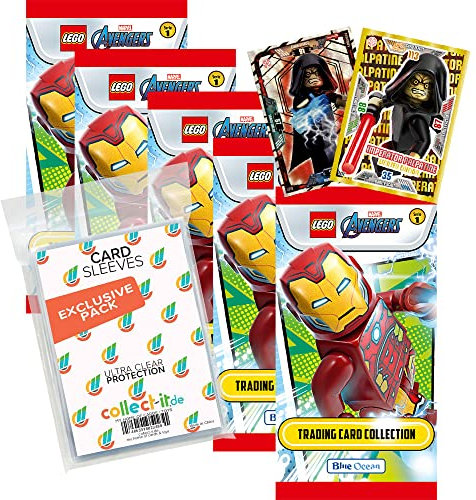 Bundle mit Lego Avengers - Serie 1 Trading Cards - 5 Booster + Exklusive Collect-it Hüllen