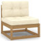 FIRBNUS Garten-Mittelsofa mit Creme Kissen Terassenmöbel Außen Balkonsofa Gartensofa Outdoor Sofa Loungesofa Outdoor Centre Sofa Gartenmöbel für Draußen Gartenmöbel Holz Massivholz Kiefer