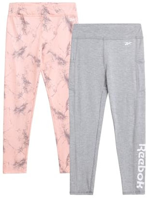 Reebok Mädchen Leggings – 2er-Pack Active Performance Sport Tights (Größe 7-16), Puderrosa/Heather Grey, 7