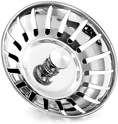 Stainless Steel Kitchen Sink Bowl Strainer and Plug, 82mm Kitchen Sink Plug for Single Double Bowl Use, Kitchen Bathroom Food Hair Catcher Filter Stopper - Prevent Clogs, Bad Smells