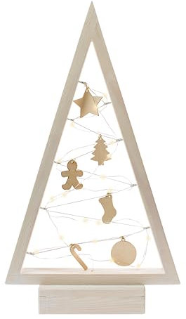 BOGATECO Weihnachtsbaum aus Holz mit LED Beleuchtung 52cm hoch | Holzdekoration inklusive | Weihnachtsdekorationen | 20 LED |