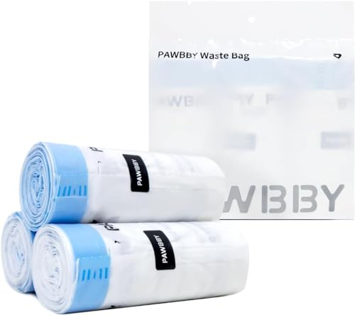 PAWBBY Lot de 3 rouleaux de sacs poubelle autonettoyants pour litière de chat, avec poignée (30 pièces)
