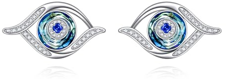 VONALA Evil Eye Ohrringe Sterling Silber Blaue Augen Ohrstecker mit blauem Kristall Glück Amulett Schutz Evil Eye Schmuck Geschenk für Frauen Teenager Mädchen, 12.3*22.8mm, Sterling Silber, Kristall