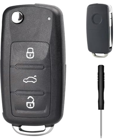 PNOOFR 3 Boutons Télécommande Boîtier Clef, Boîtier de Clé Télécommande, Coque de clé de Voiture Pliante de Remplacement, pour Volkswagen VW Jetta Golf Passat Beetle Skoda, Livré avec 1 Tournevis