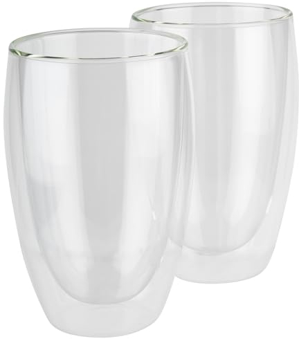 APS 10372 TWINZ Set di 2 bicchieri a doppia parete, in vetro da caffè, latte macchiato, Ø 8,5 cm, altezza 14 cm, 380 ml