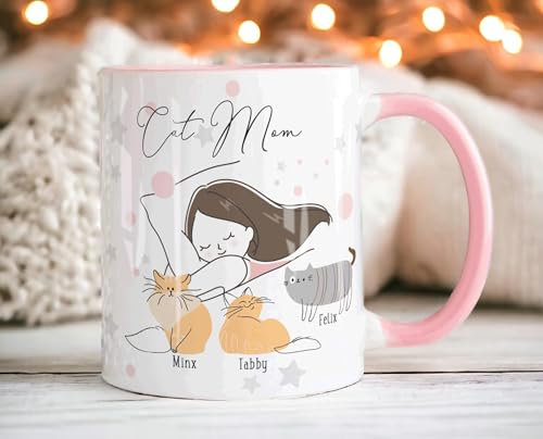 The Whistling Wren CAT MOM/CAT Mum Personalised Name Cat Mug, Personalised Mug, Cat Lover Gift for Her, Cat Gift for Her, Sister Mum Daughter Birthday Gift